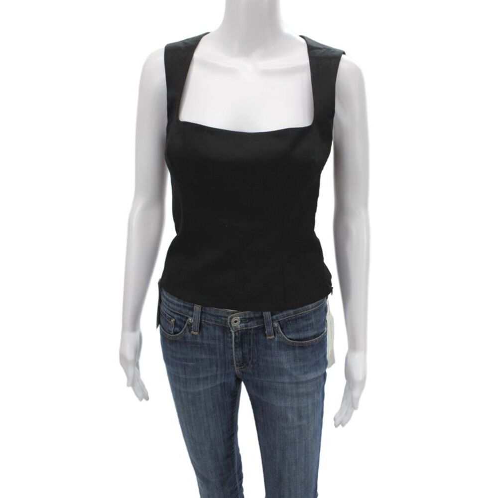 Reformation Women Black Square Neck Sleeveless Tank Top Solid Fall Size 4